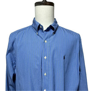 Ralph Lauren Shirt Mens XL Blue Striped Classic Button Down Long Sleeve Preppy